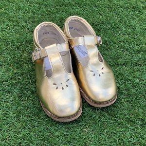 Mon Petit  hard soled t-straps Gold